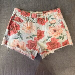 DRIFTWOOD Floral Goldie Denim Raw Edge Shorts Free People